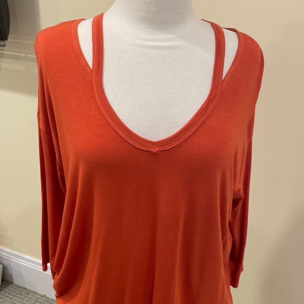 Michael Stars Orange 3/4 Sleeve V-Neck Tshirt with cut-outs. One Size Fits All